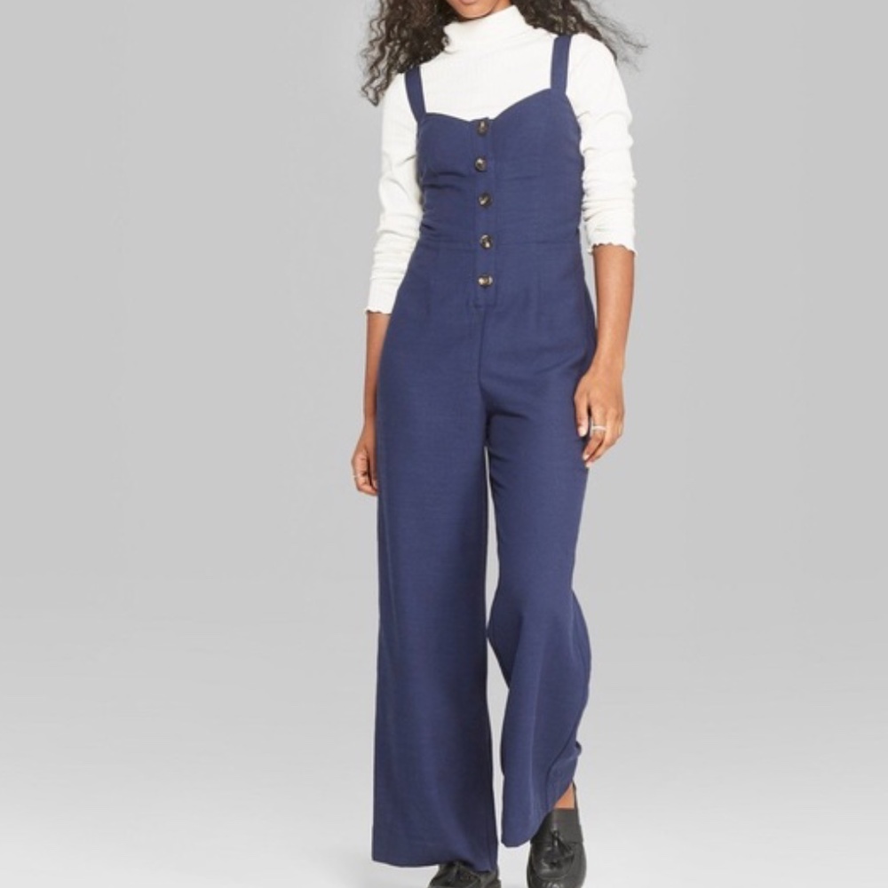 Wild Fable Cotton Button Jumpsuit Navy Size S